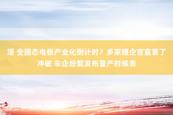 淫 全固态电板产业化倒计时？多家锂企官宣罢了冲破 车企纷繁发布量产时候表
