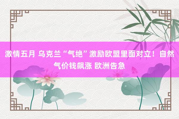激情五月 乌克兰“气绝”激励欧盟里面对立！自然气价钱飙涨 欧洲告急